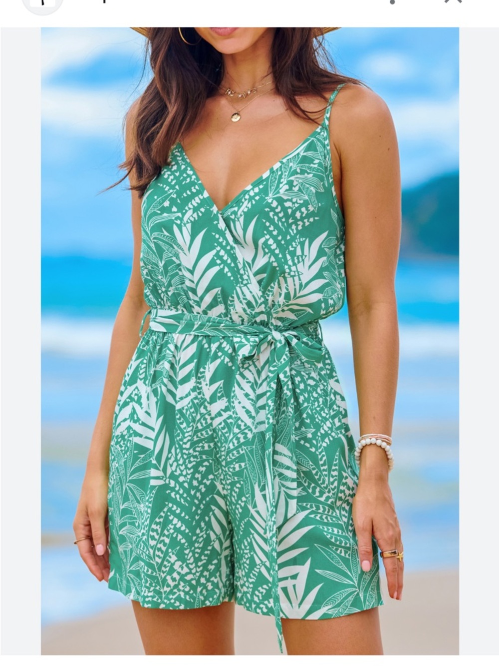 Cupshe Green Tropical Surplice Neck Sleeveless Romper